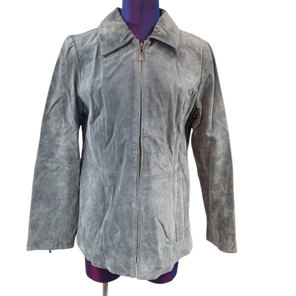 Y2K Style Leather Jacket Dennis by Dennis Basso Gray Size Small Women's - Picture 1 of 10